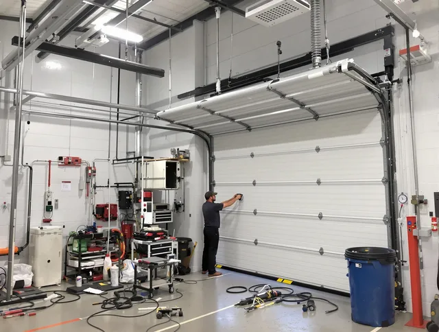 French Valley Garage Door Repair certified technician performing commercial door repair at a French Valley business facility