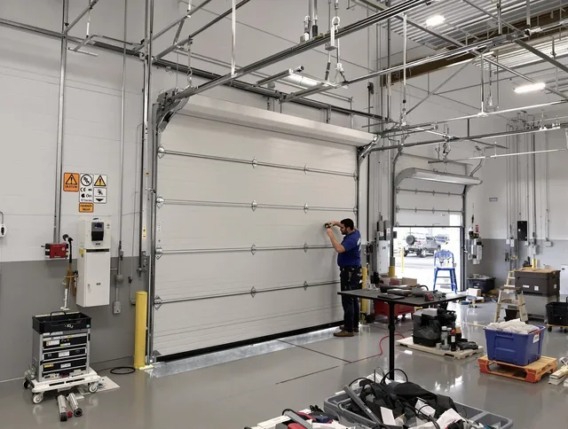 Commercial garage door repair being performed by French Valley Garage Door Repair expert in French Valley