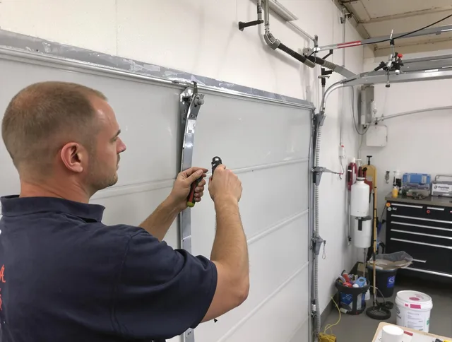 Before and after garage door dent repair by French Valley Garage Door Repair in French Valley