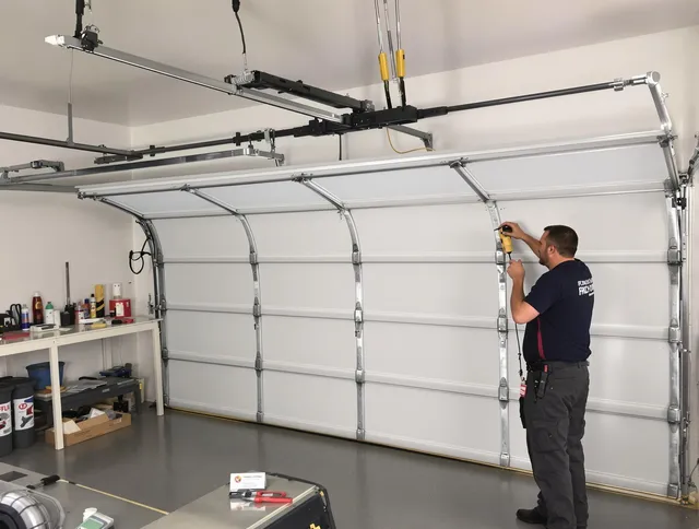 French Valley Garage Door Repair certified technician performing overhead door system repair in French Valley