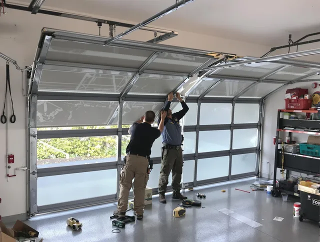 French Valley Garage Door Repair expert performing precise panel replacement on French Valley garage door