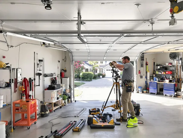 French Valley Garage Door Repair specialist performing laser-guided track alignment in French Valley